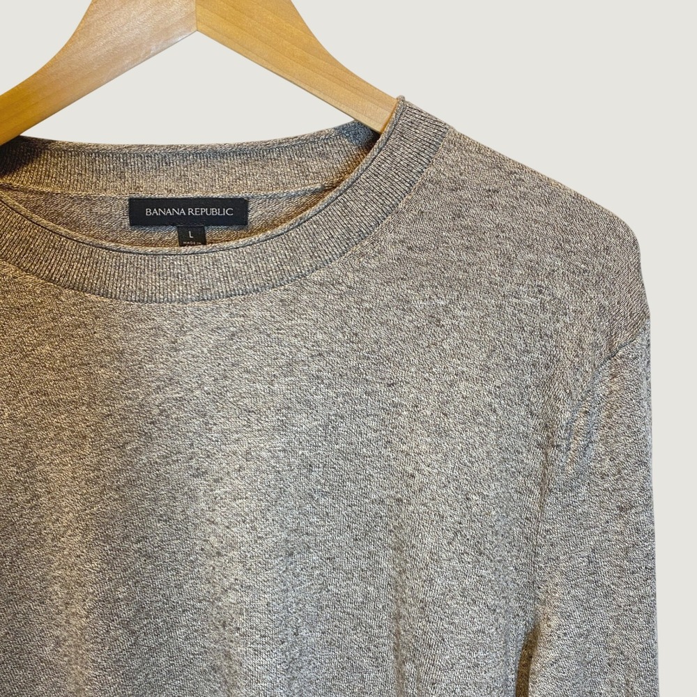 Banana Republic Sweater Mens L Brown Excellent Silk Linen Blend Crewneck Knit
